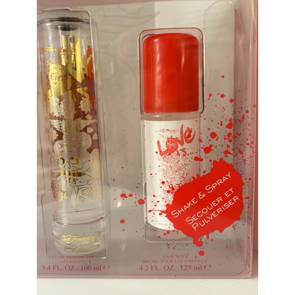 Ed Hardy Love is 100ml / 3.4oz Edp Spray + Shower Gel + Hair Mist 3pc Women Set - Picture 5 of 6